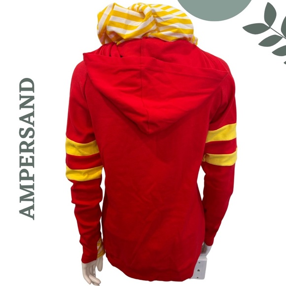 Ampersand Ave Doublehood Hoodie | Red & Yellow Striped Sleeves | Bright Size XS - Picture 8 of 10
